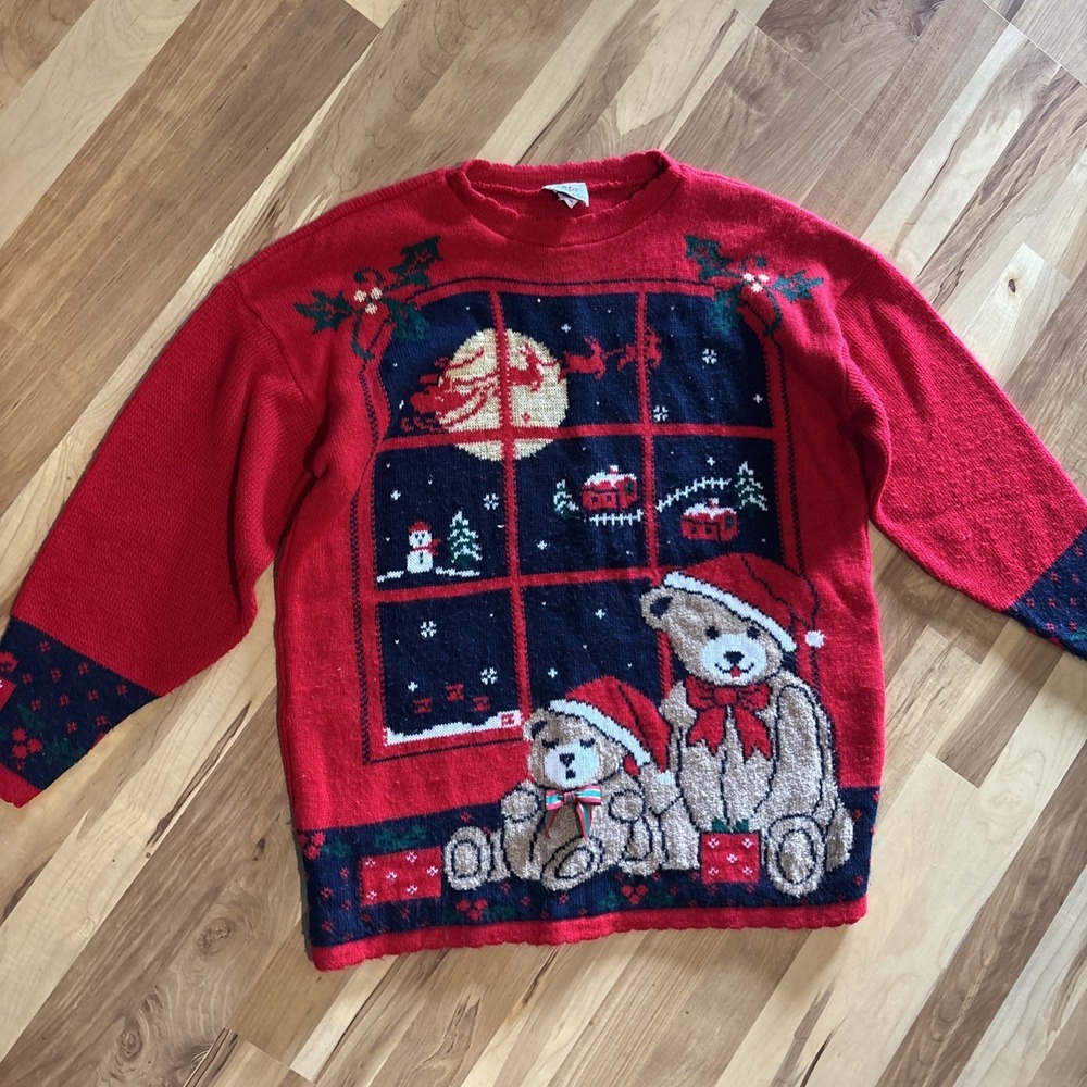 Nutcracker Sweater Womens Large Red Longsleeve Christmas Acrylic Lurex
